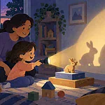 Children investigate changing shadows using a lamp and toy figure