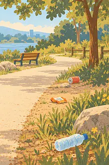 Adult and children observing and mapping visible litter from a safe path