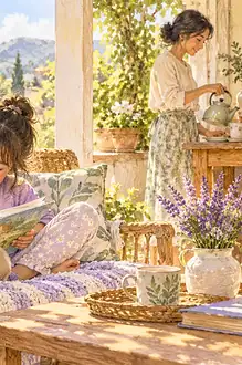 A child reads comfortably beside a supportive caregiver without a timer