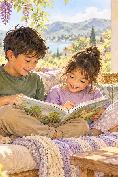 A child reads comfortably beside a supportive caregiver without a timer