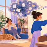 A teenager moves one small task card from a cloud of project ideas onto a simple plan.