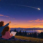 Family watching the International Space Station cross the evening sky