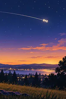 Family watching the International Space Station cross the evening sky