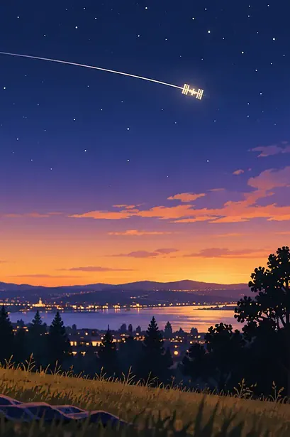Family watching the International Space Station cross the evening sky