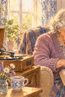 Grandmother giving equal attention to two grandchildren enjoying different craft activities
