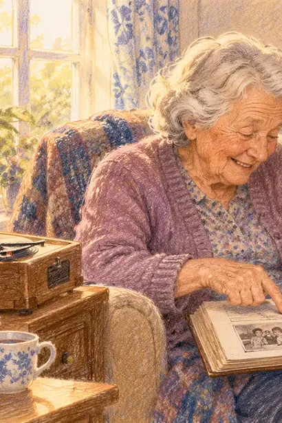 Grandmother giving equal attention to two grandchildren enjoying different craft activities