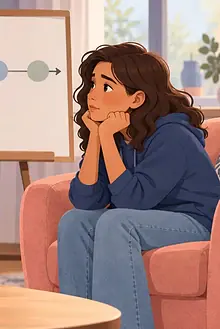 Parent calmly explaining a simple process timeline to a worried preteen while legal papers remain private