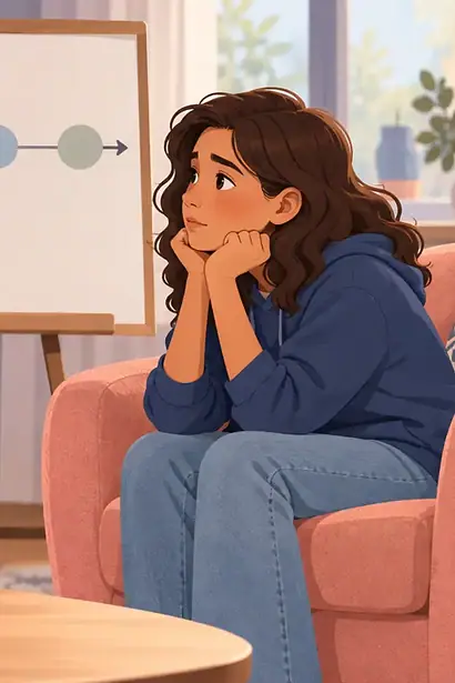 Parent calmly explaining a simple process timeline to a worried preteen while legal papers remain private