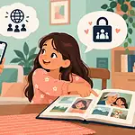 Grandmother asking a child for permission before sharing a family photograph from her phone