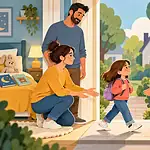 Child arriving at a second home where a parent has prepared a familiar bedtime routine and comfort toy