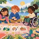 Four children using tokens to choose a fair shared activity