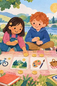 Four children using tokens to choose a fair shared activity