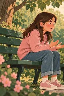 A father kneels beside an upset child and listens calmly in a park
