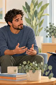 A new father talks with a healthcare professional while his partner holds their baby