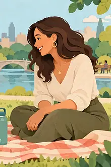 A father and daughter meet a new partner during a relaxed park picnic