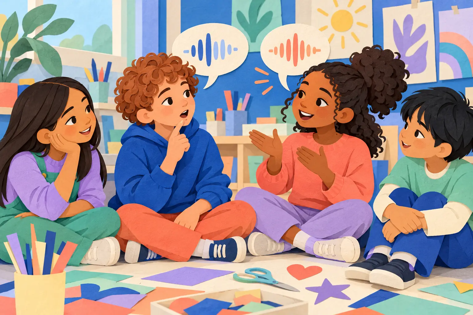 Children listening carefully as a new friend models how to pronounce her name