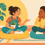 Two children discussing different ideas while listening to each other