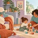 A single parent resting while a trusted friend plays with the child
