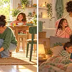A single parent guiding children through morning and bedtime routines