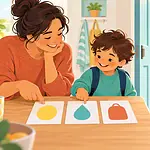 A mother and young child try a simple picture-card morning routine together