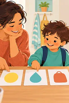A mother and young child try a simple picture-card morning routine together