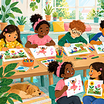 Children drawing and sharing pictures of activities they enjoy