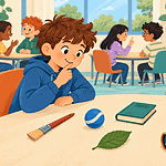 Two children using six everyday objects as clues in a partner game