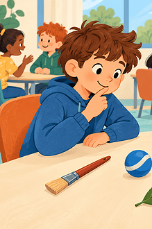 Two children using six everyday objects as clues in a partner game