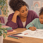 A parent listening calmly as a school-age child talks about a difficult moment