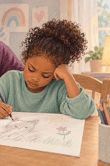 A parent listening calmly as a school-age child talks about a difficult moment