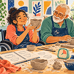 Children experimenting with imperfect clay creations while a caregiver encourages them