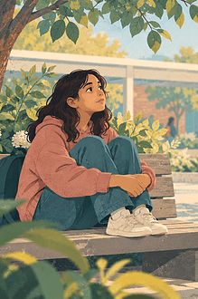 A calm caregiver supporting a distressed teenager with feet grounded on the floor