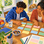 A teenager and caregiver making a manageable revision plan at a desk