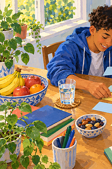 A teenager and caregiver making a manageable revision plan at a desk