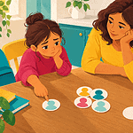 A caregiver listening closely to a school-age child who feels left out