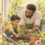 Two siblings enjoying different one-to-one activities with their caregivers