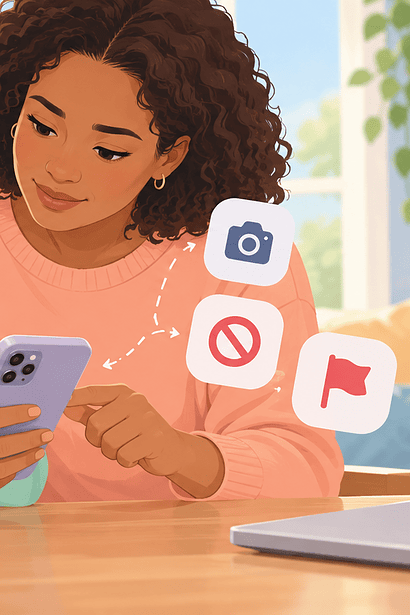 A caregiver helping a child review and report hurtful online messages