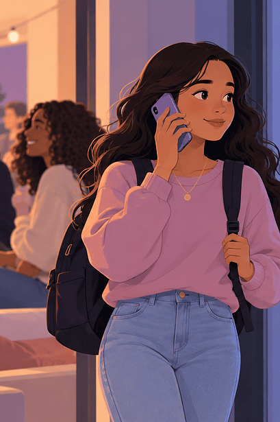 A teenager calling a caregiver while leaving an uncomfortable peer situation