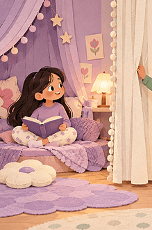 Two siblings respecting separate personal zones in a shared bedroom