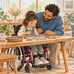 A family gives warm attention to siblings with different support needs