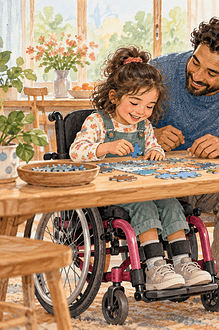 A family gives warm attention to siblings with different support needs