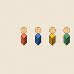 Isometric toy block style illustration with dimensional shading for the activity 'Four-Way Tug-of-War: real strategy added to a playground classic'