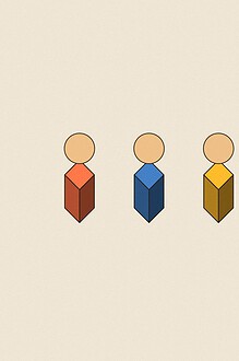 Isometric toy block style illustration with dimensional shading for the activity 'Four-Way Tug-of-War: real strategy added to a playground classic'