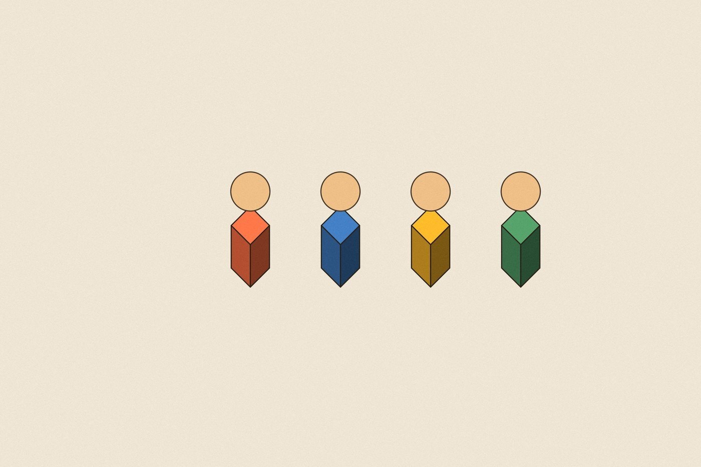 Isometric toy block style illustration with dimensional shading for the activity 'Four-Way Tug-of-War: real strategy added to a playground classic'