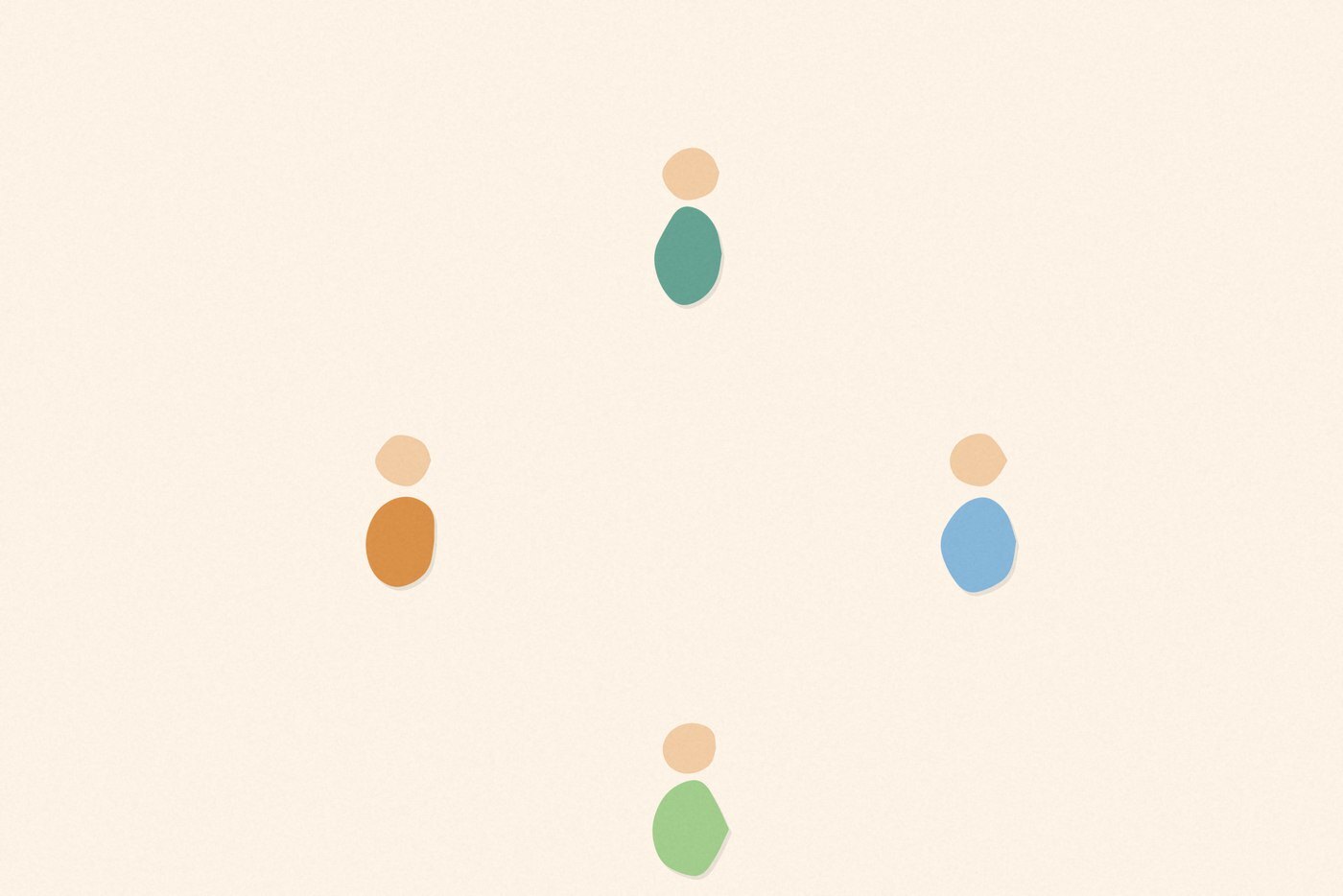 Soft organic blob style illustration with rounded pastel shapes for the activity 'Get Moving: from organized sport to a bike ride with no destination'
