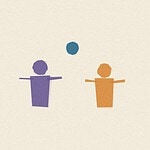 Ink stamp style illustration for the family activity 'The Good Friend Test: a short, honest quiz about how a child actually treats their friends', bold solid shapes with a ghost double impression on textured paper