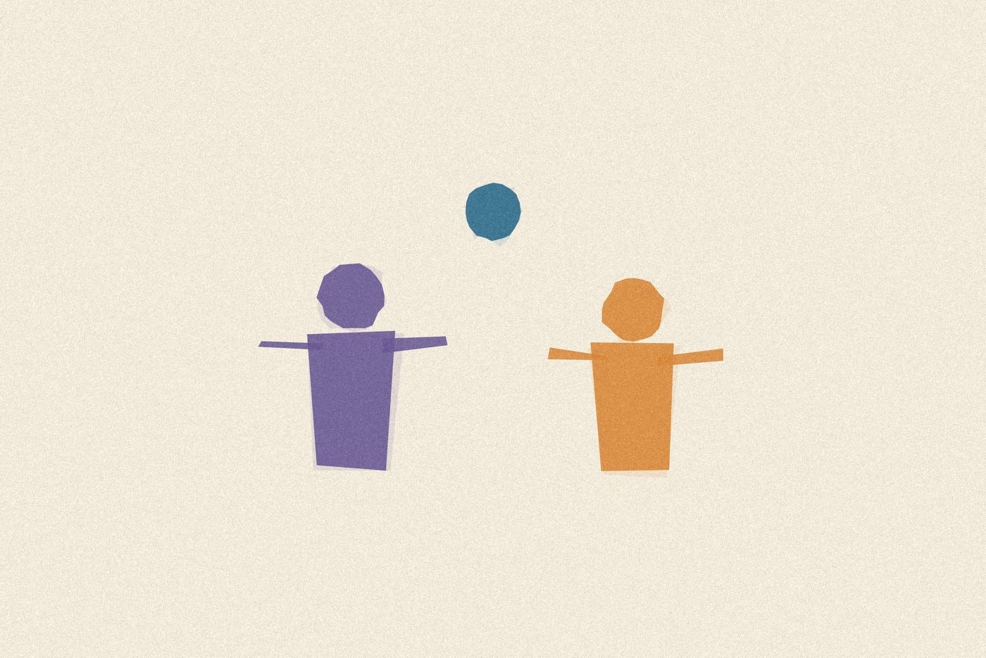Ink stamp style illustration for the family activity 'The Good Friend Test: a short, honest quiz about how a child actually treats their friends', bold solid shapes with a ghost double impression on textured paper