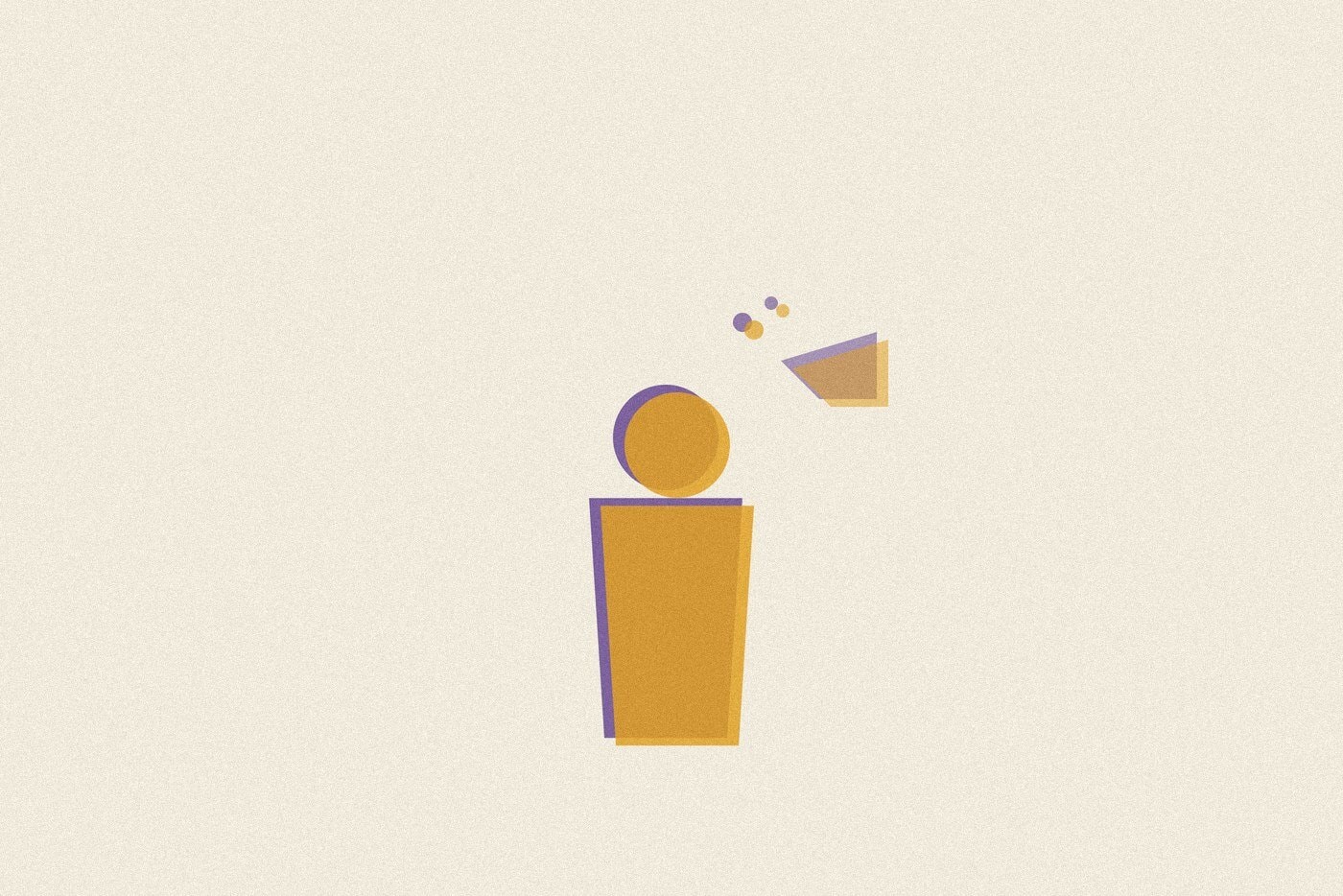 Duotone risograph-style illustration of a figure with small whisper and speech shapes near their head, representing a conversation about secrets