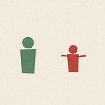 Ink stamp style illustration for the family activity 'The Grandparent Interview: turning family history into something a child discovers themselves', bold solid shapes with a ghost double impression on textured paper