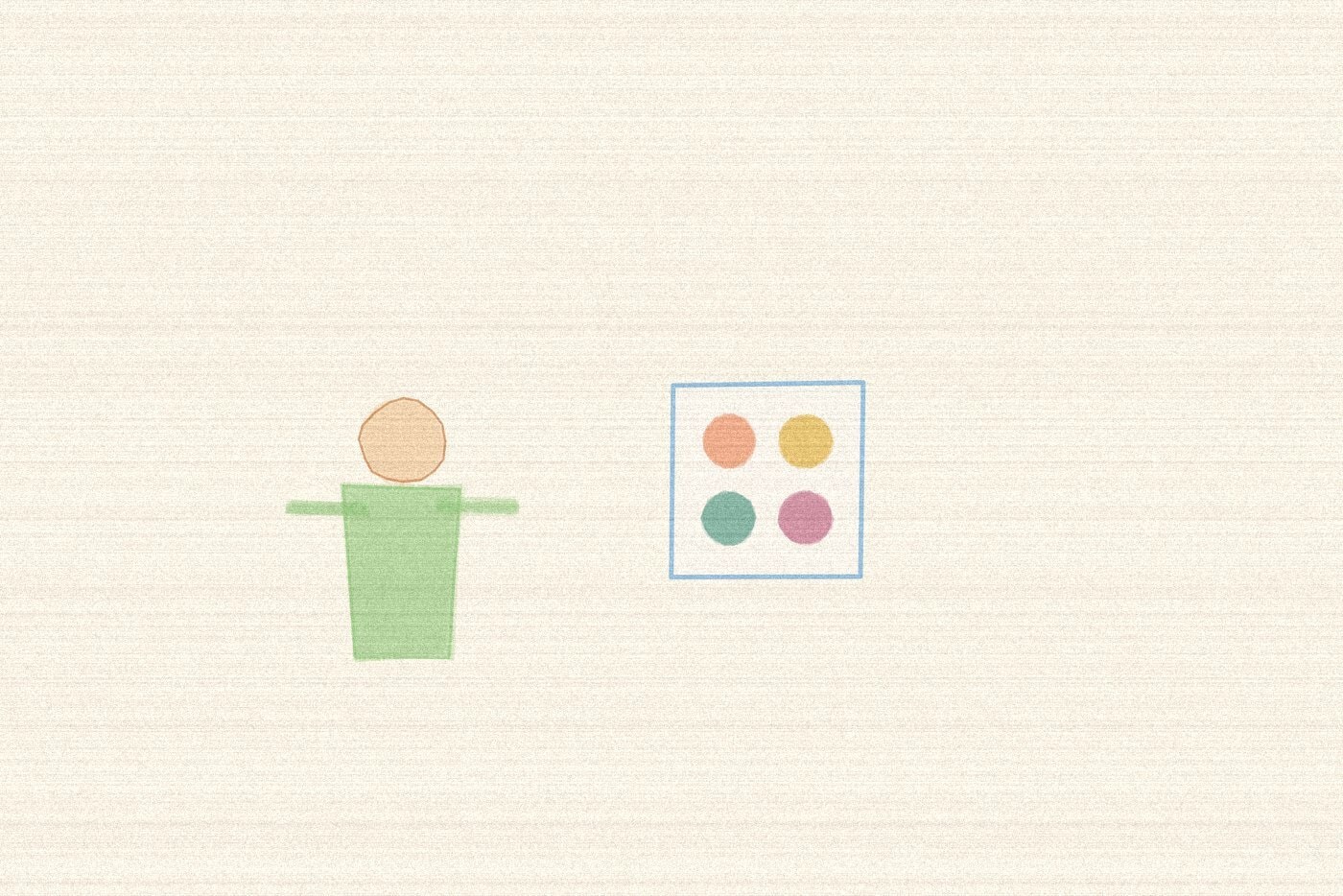 Crayon and wax texture style illustration for the early childhood activity 'Hands and Eyes: shape-sorter and puzzle play for toddlers', with soft layered colour and a hand drawn feel